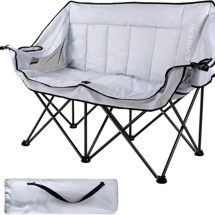 Double Camping Loveseat,  Heavy-Duty Portable With Strap & Cup Holders