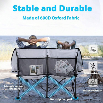 Double Camping Loveseat,  Heavy-Duty Portable With Strap & Cup Holders